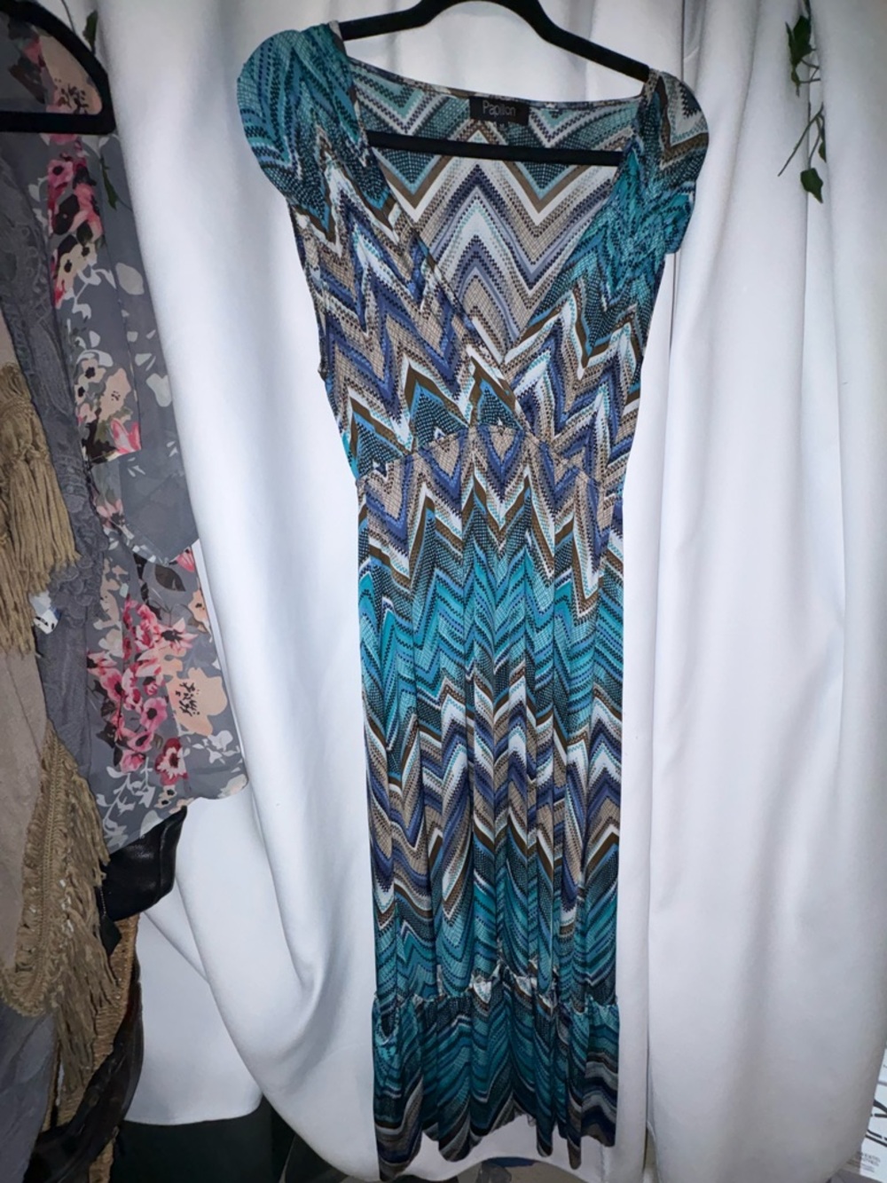 Chevron Maxi Dress in Teal and Navy